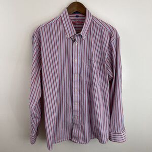 Alan Flusser Shirt Mens Large Red Vertical Striped Long Sleeve Button Down